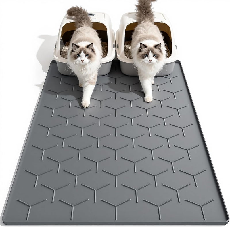 Garoopion Cat Litter Mat, Large 40" X 28" Litter Catcher Rug, Waterproof Silicone Mat for Cats, Dark Gray - Image 1